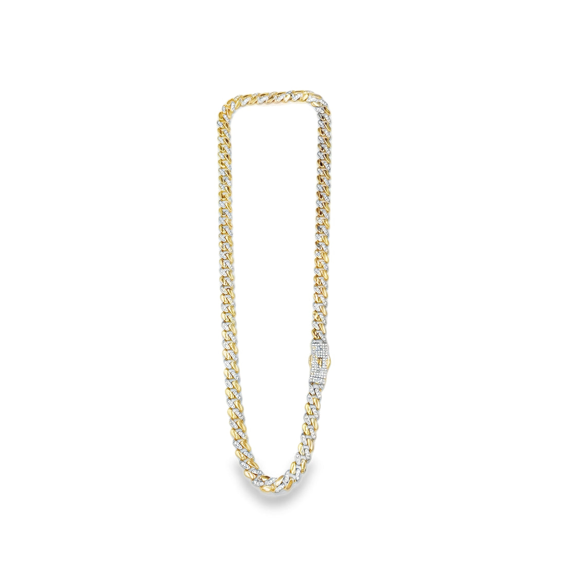 Cadena de Oro Amarillo 14K con Broche de Zirconia Blanca