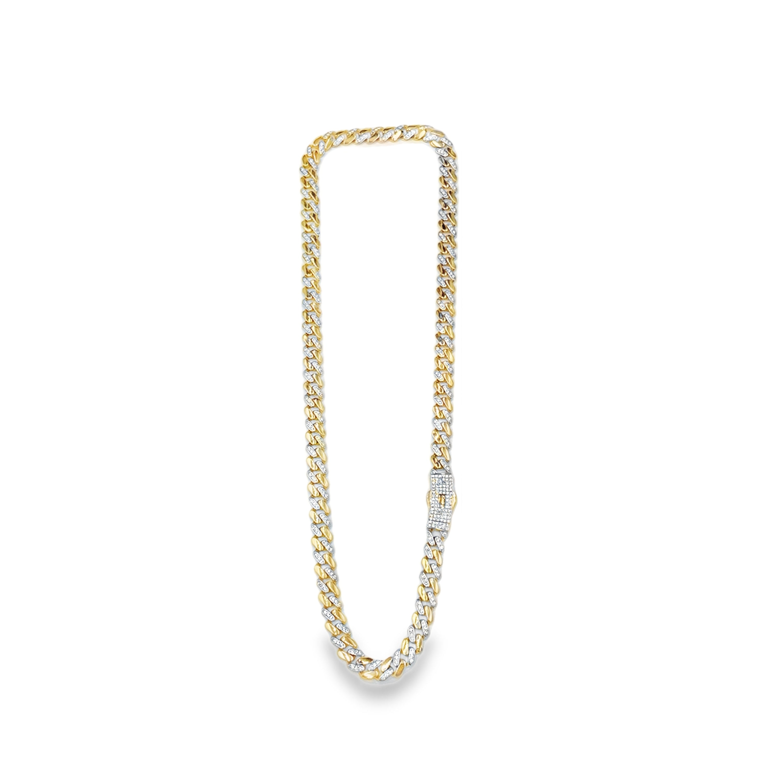 Cadena de Oro Amarillo 14K con Broche de Zirconia Blanca