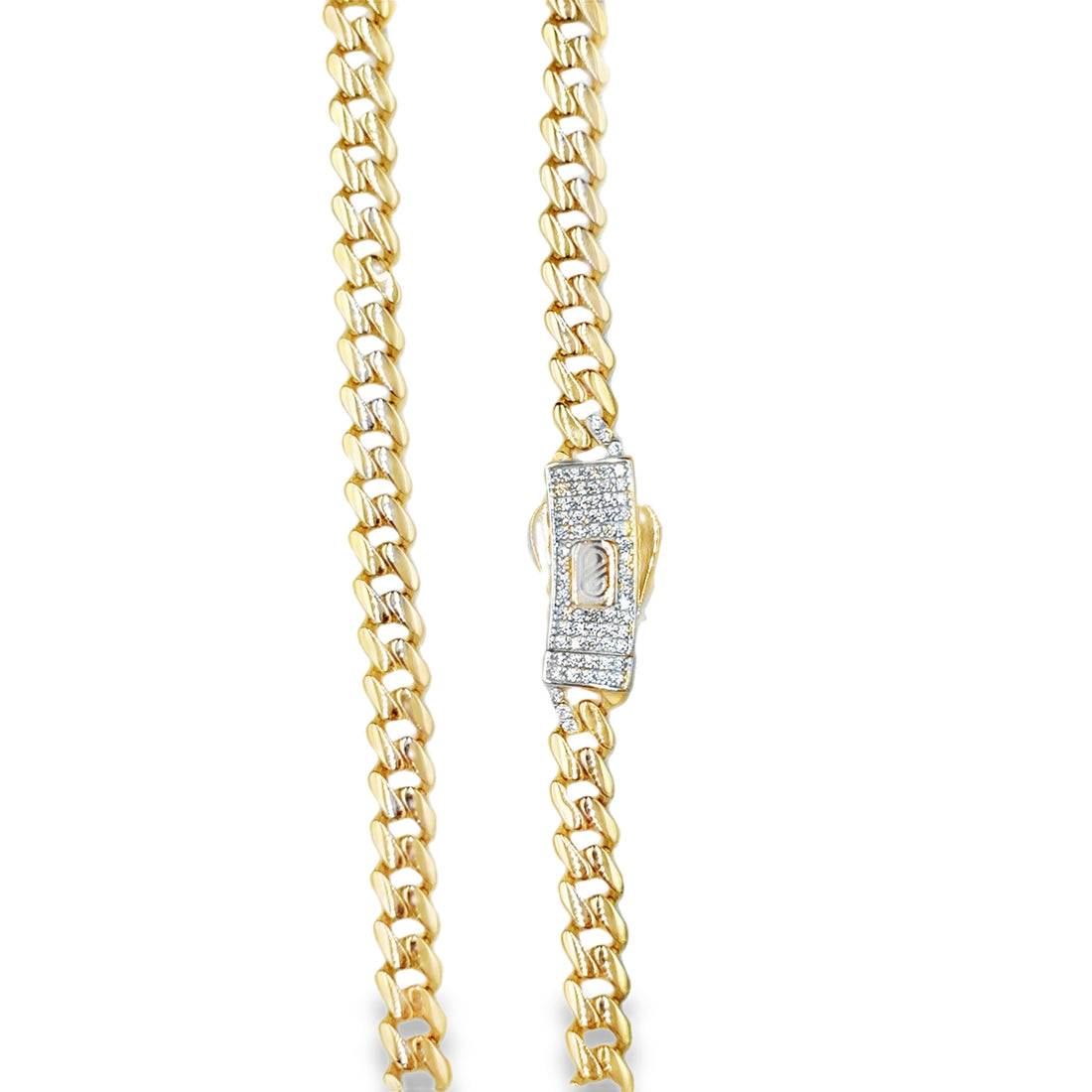 Cadena de Oro Amarillo 14K con Broche de Zirconia Blanca