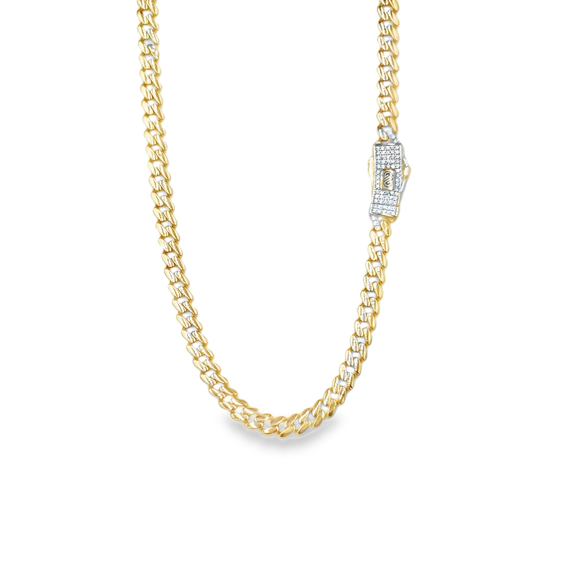 Cadena de Oro Amarillo 14K con Broche de Zirconia Blanca