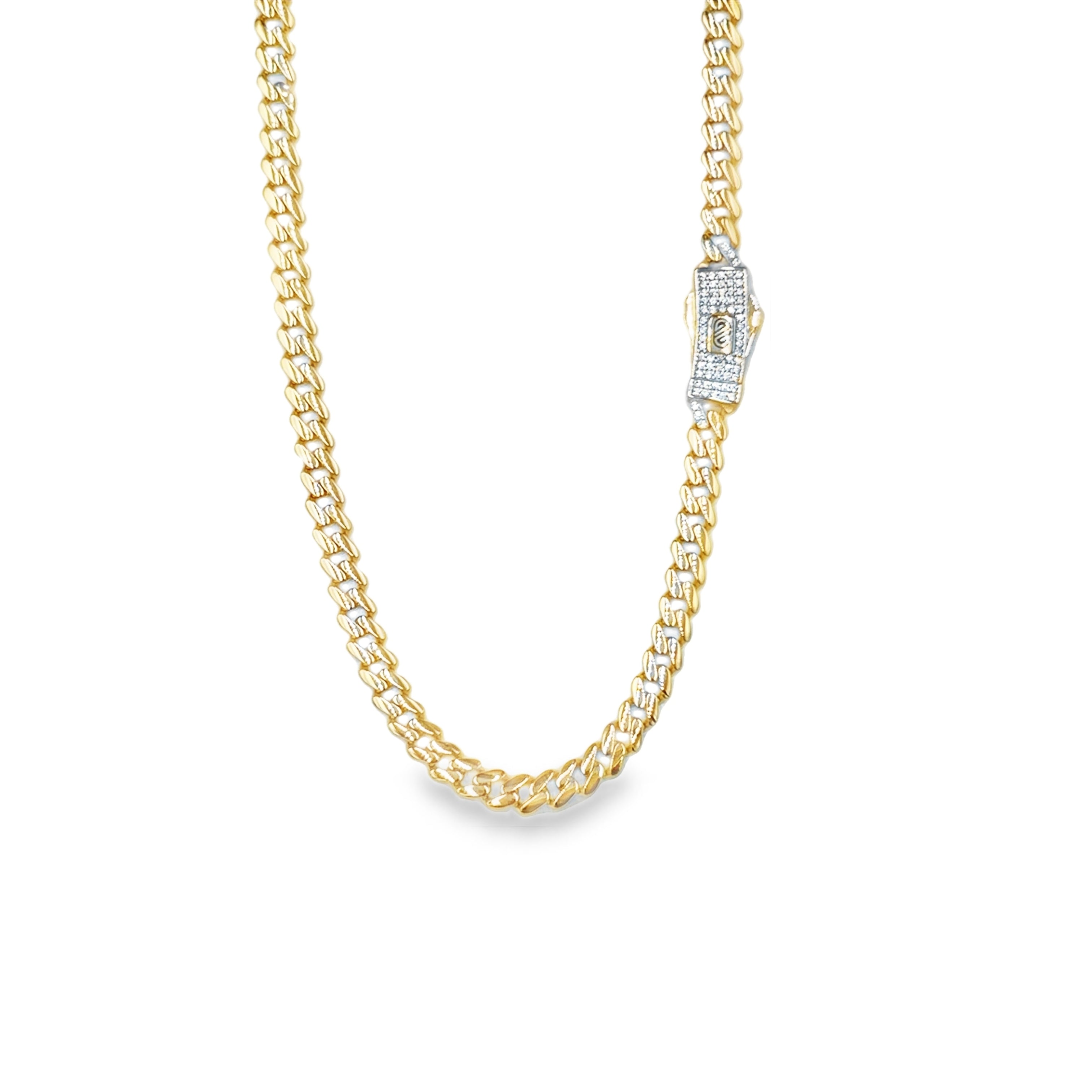 Cadena de Oro Amarillo 14K con Broche de Zirconia Blanca