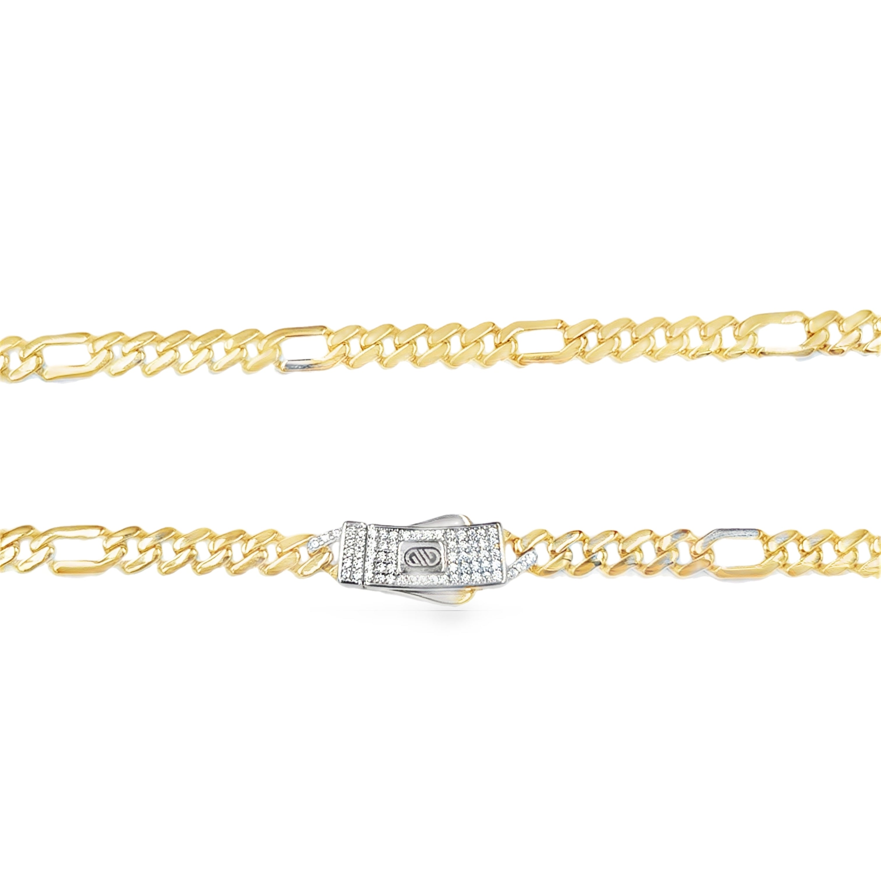 Cadena de Oro Amarillo 14K con Broche de Zirconia Blanca