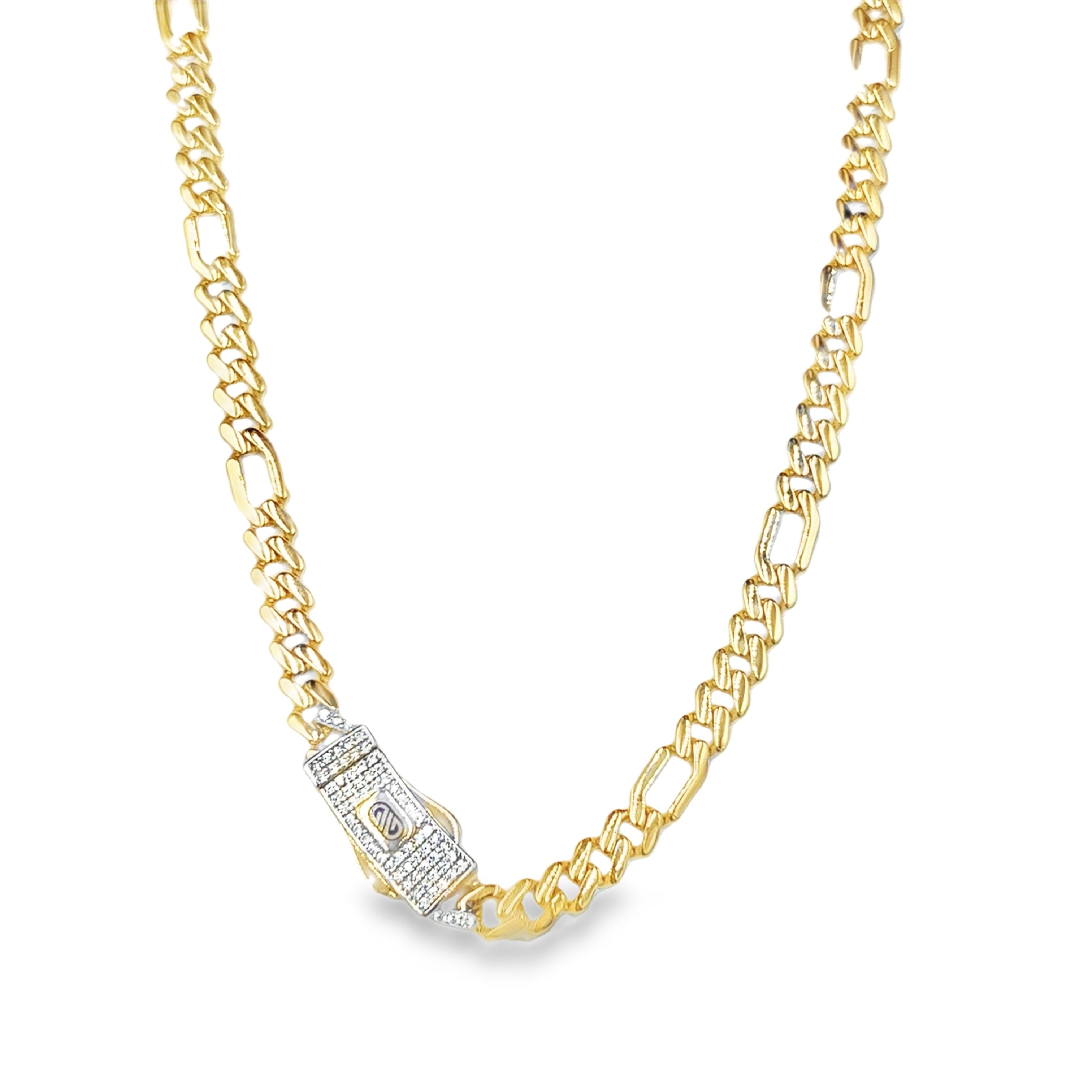 Cadena de Oro Amarillo 14K con Broche de Zirconia Blanca