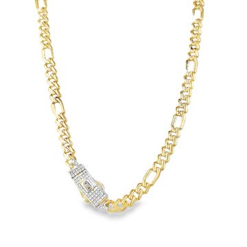 Cadena de Oro Amarillo 14K con Broche de Zirconia Blanca