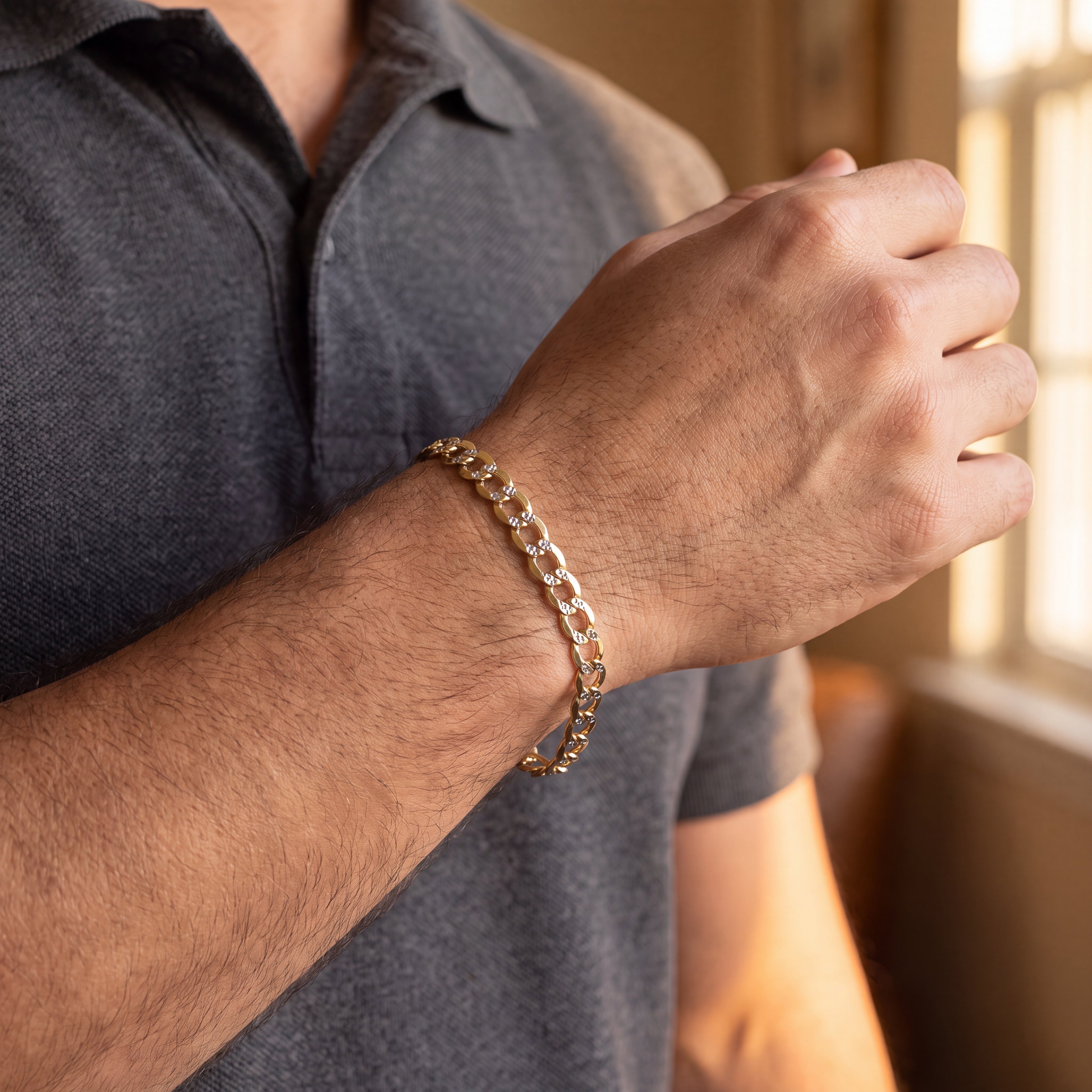 PULSERA DE ORO CUBANA PAVE