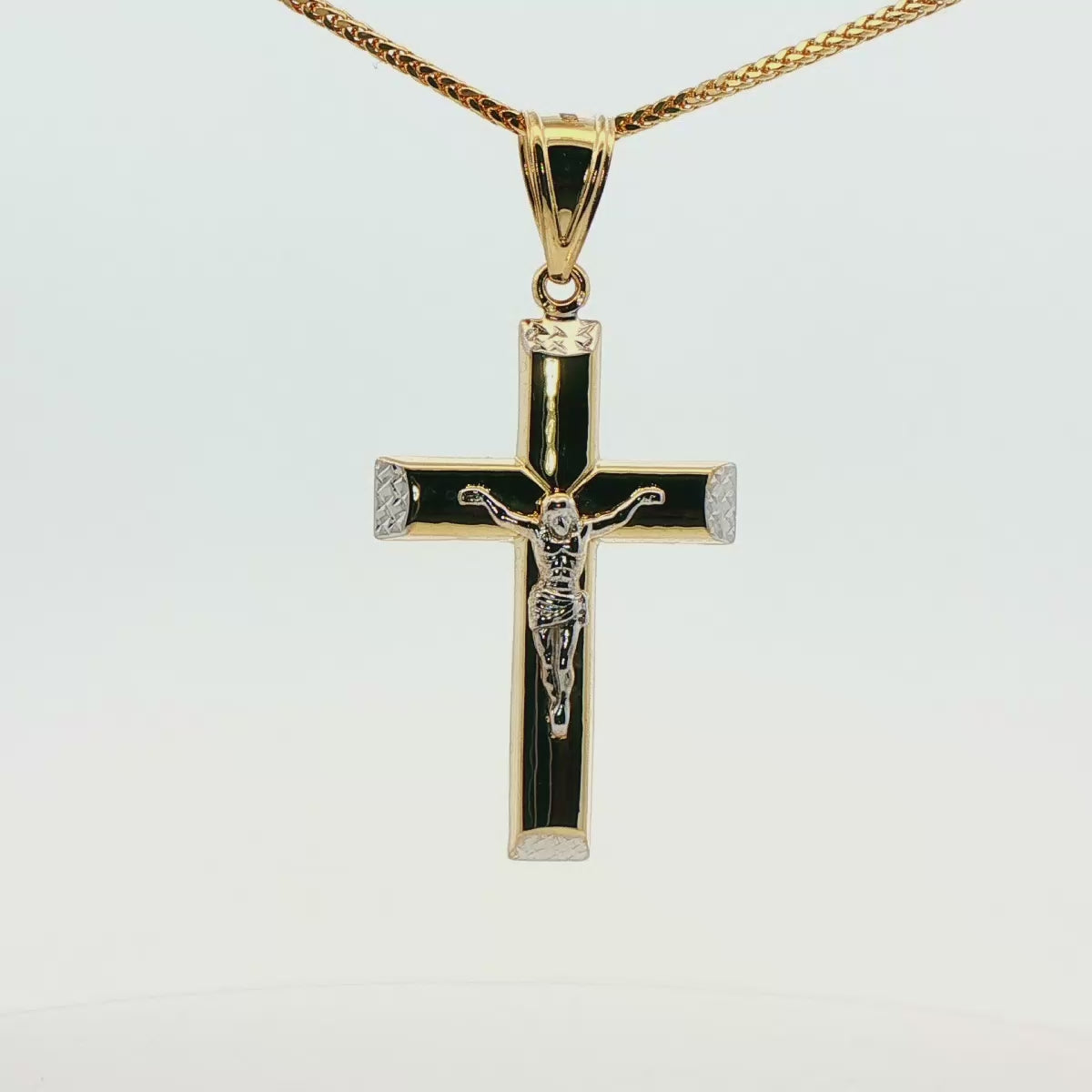 DIJE DE CRUZ EN ORO DE 14K CON FIGURA EN ORO BLANCO