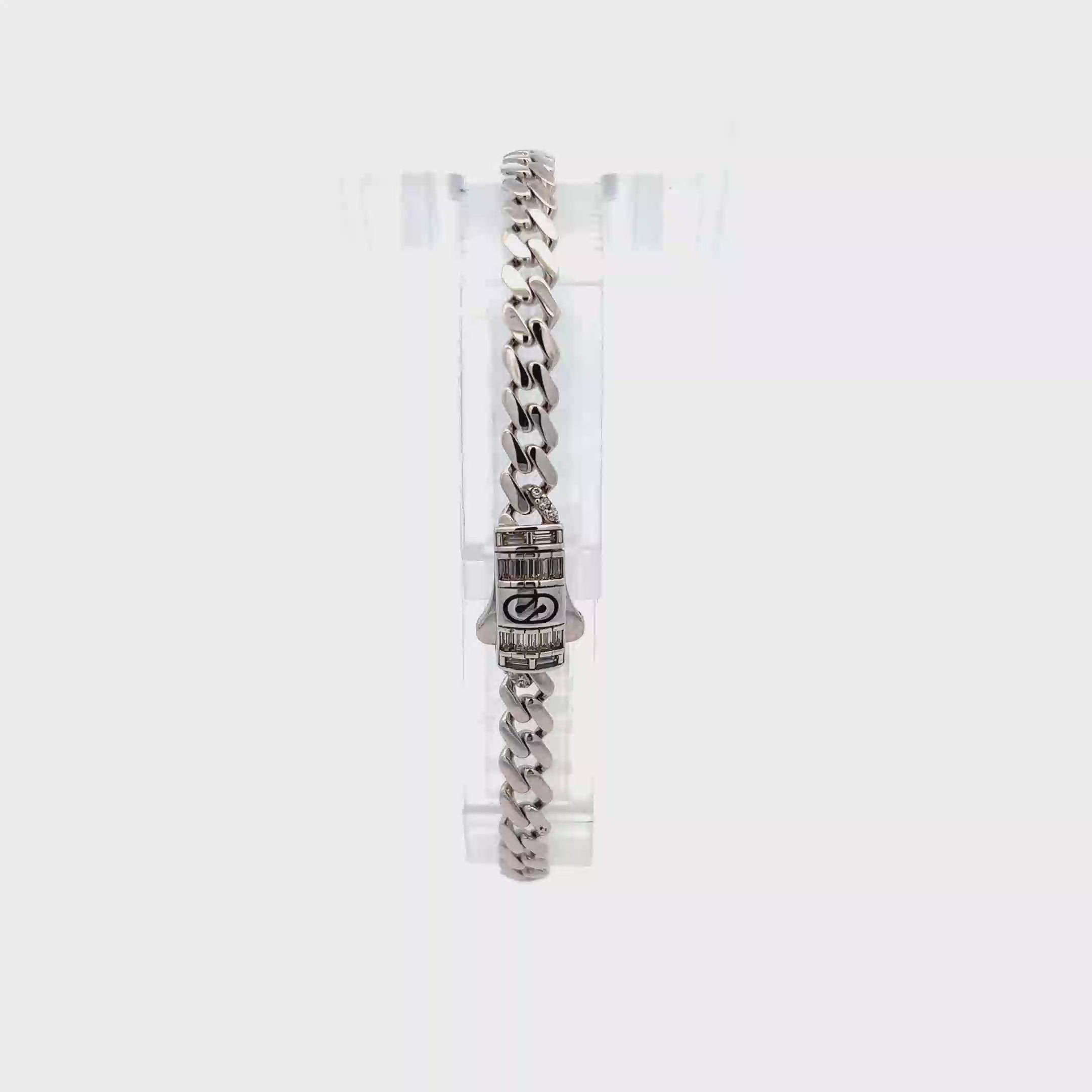 Pulsera Moderna en Oro Blanco 14K con broche de zirconias