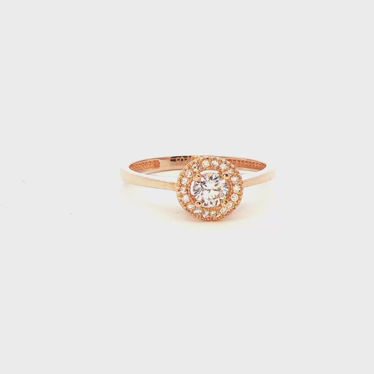 ANILLO SOLITARIO EN ORO ROSA 14K CON ZIRCONIA DE CRISTAL CENTRAL