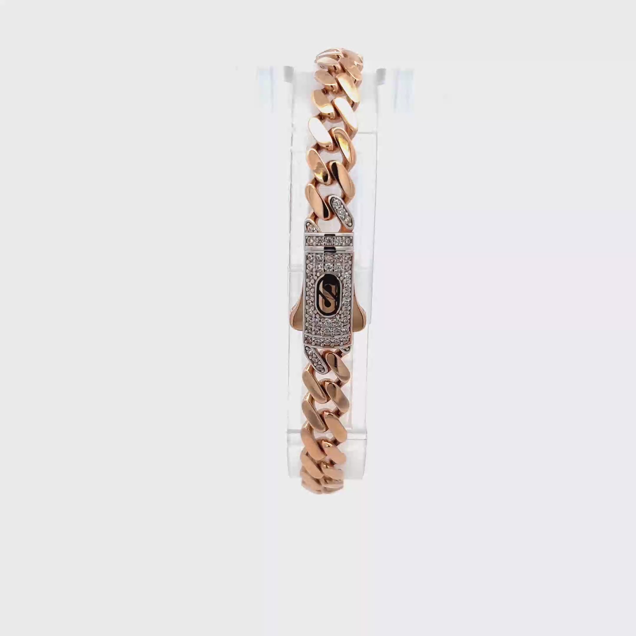 Pulsera de Oro rosa 14K con Broche en Zirconia Blanca