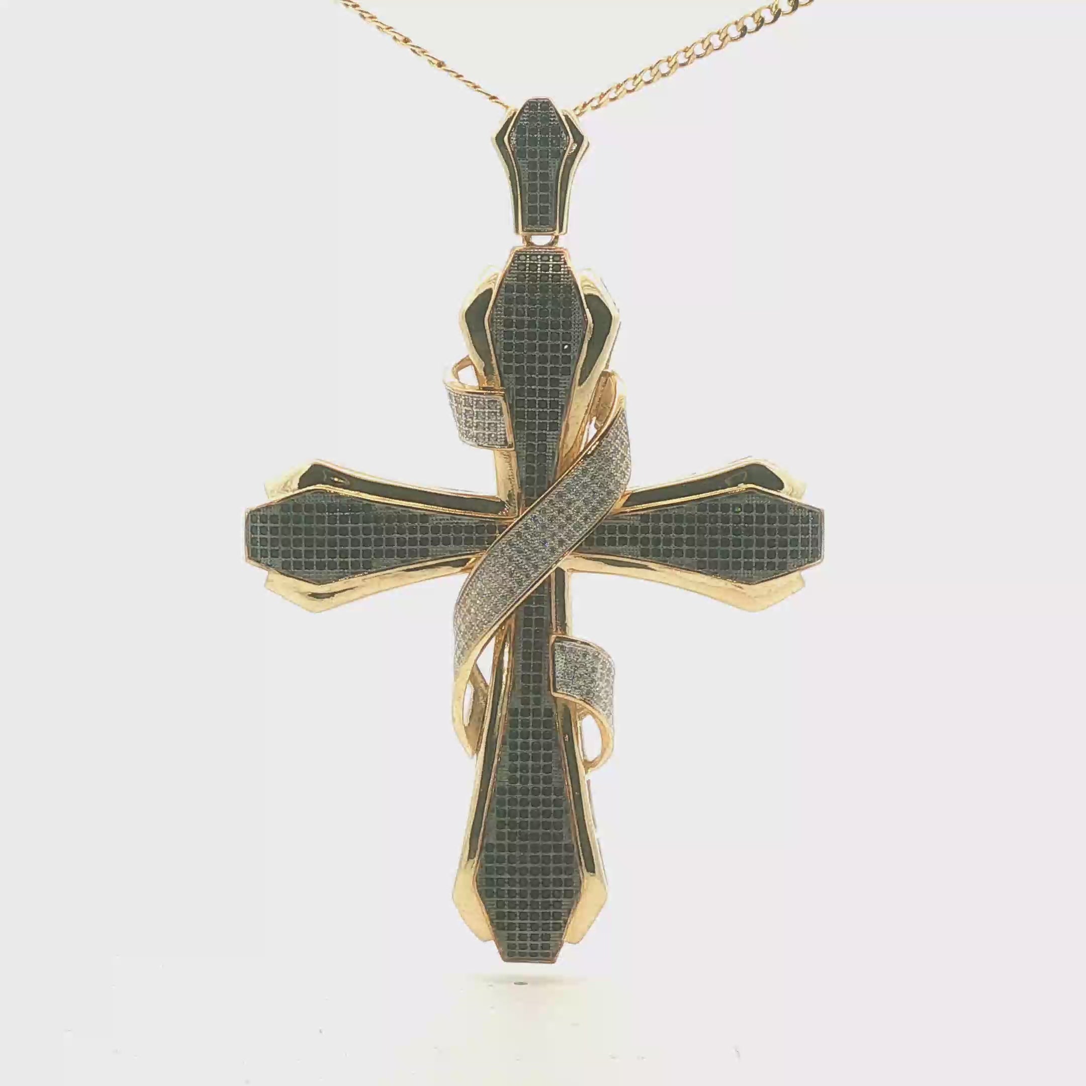 Dije de cruz en oro 10k con zirconia negra