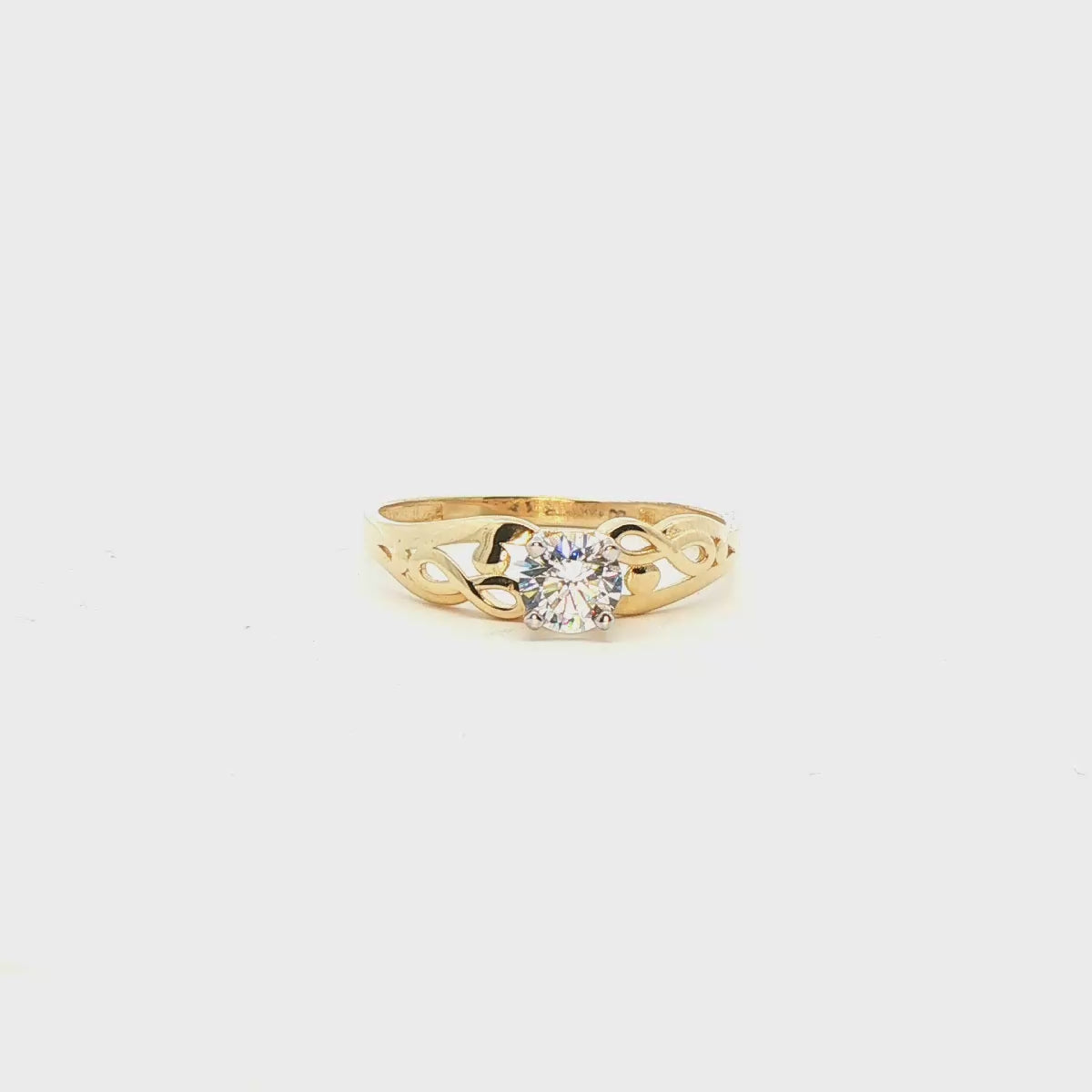 ANILLO SOLITARIO DE ORO AMARILLO 14K CON ZIRCONIA DE CRISTAL