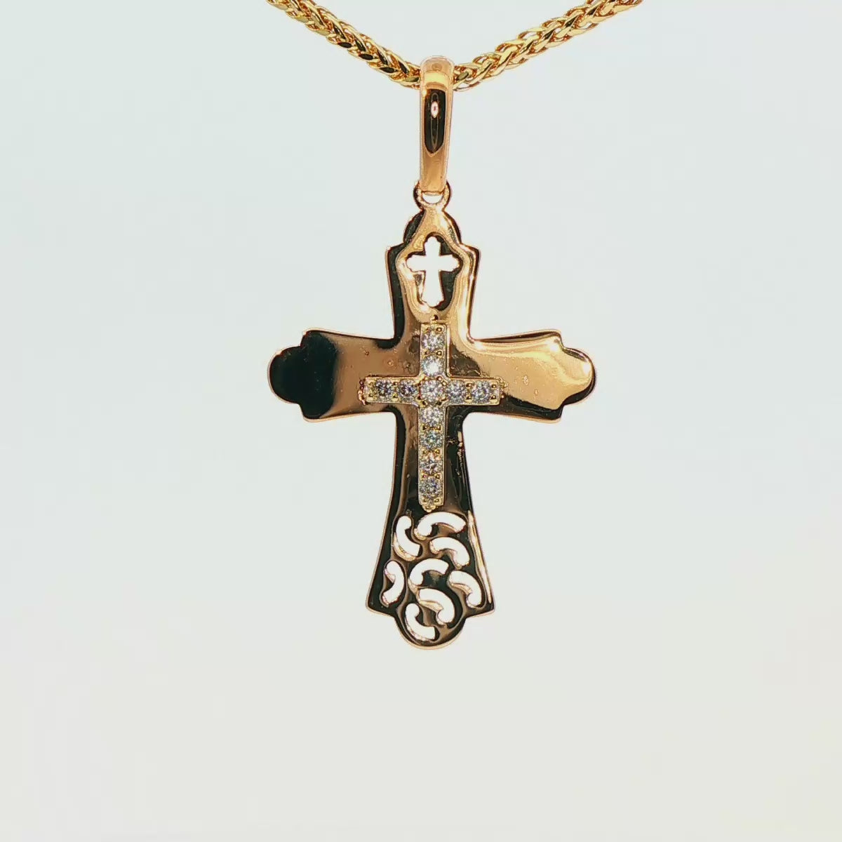 DIJE DE CRUZ EN ORO DE 14K TRES COLORES DISPONIBLES